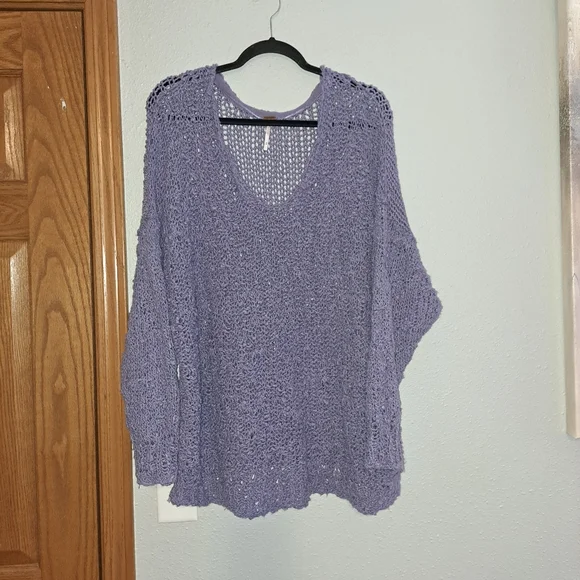 Free People Sunday Shore Lilac Color Pullover Open Knit Sweater - Picture 4 of 10